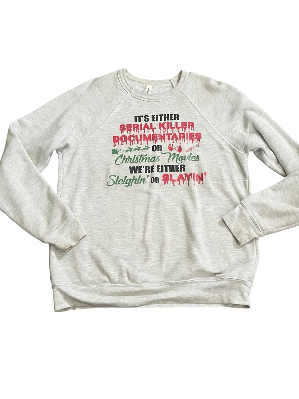 Unisex Light Gray Graphic Crewneck Sweatshirt - Holiday Print Size M